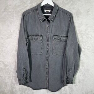 Anthropologie Pilcro & The Letterpress Shirt Women's Sz L Button Up Gray Utility